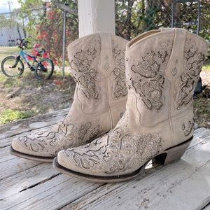 Corral Glitter Inlay Cowgirl Boots Ivory S9